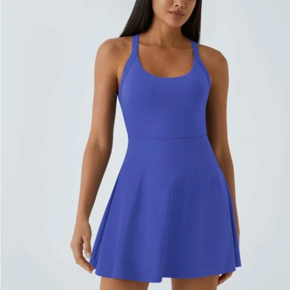 Halara Backless Twisted Flare Active Dress M Long Blue Easy Peezy NWT Tenniscore